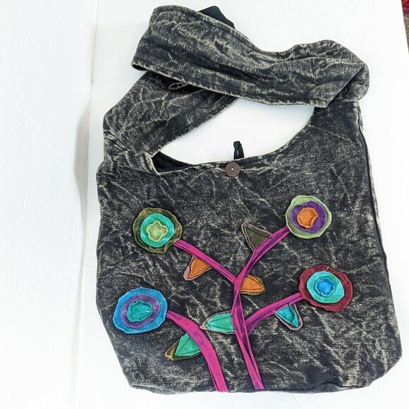 The Collection Royal Boho Hippie Patchwork Hobo Bag Festival Flower Applique - Picture 1 of 6